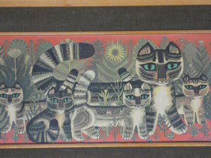 “Vintage Tabby Cat Print by Sheila Flinn – Naive Art ‘Tabby Family’ Style Wall Art (64.5 × 38.8 cm)”