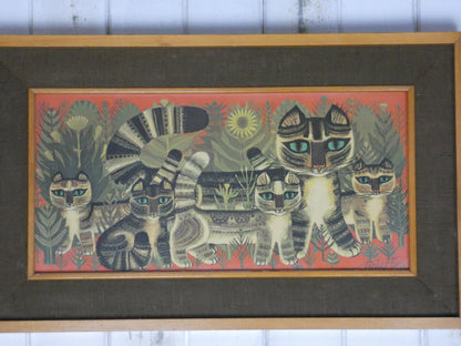 “Vintage Tabby Cat Print by Sheila Flinn – Naive Art ‘Tabby Family’ Style Wall Art (64.5 × 38.8 cm)”