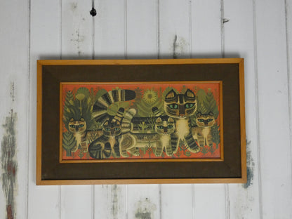 “Vintage Tabby Cat Print by Sheila Flinn – Naive Art ‘Tabby Family’ Style Wall Art (64.5 × 38.8 cm)”