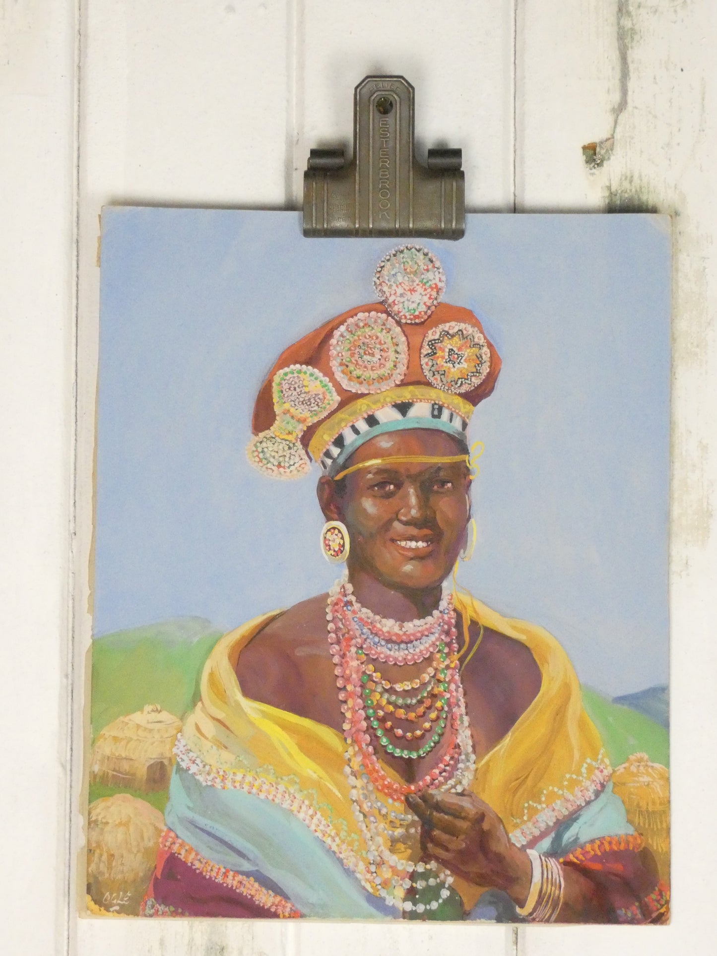 Zulu Bride – Vibrant 1950s Oil Painting on Board by Olge