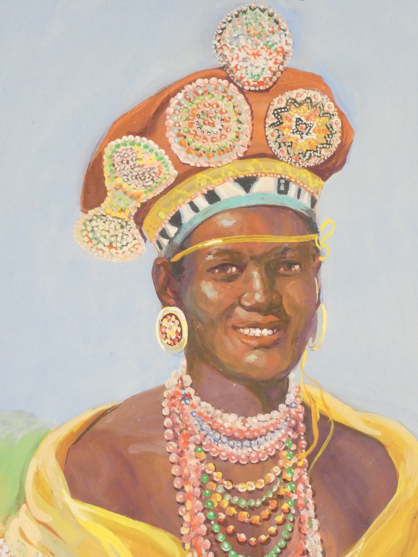 Zulu Bride – Vibrant 1950s Oil Painting on Board by Olge