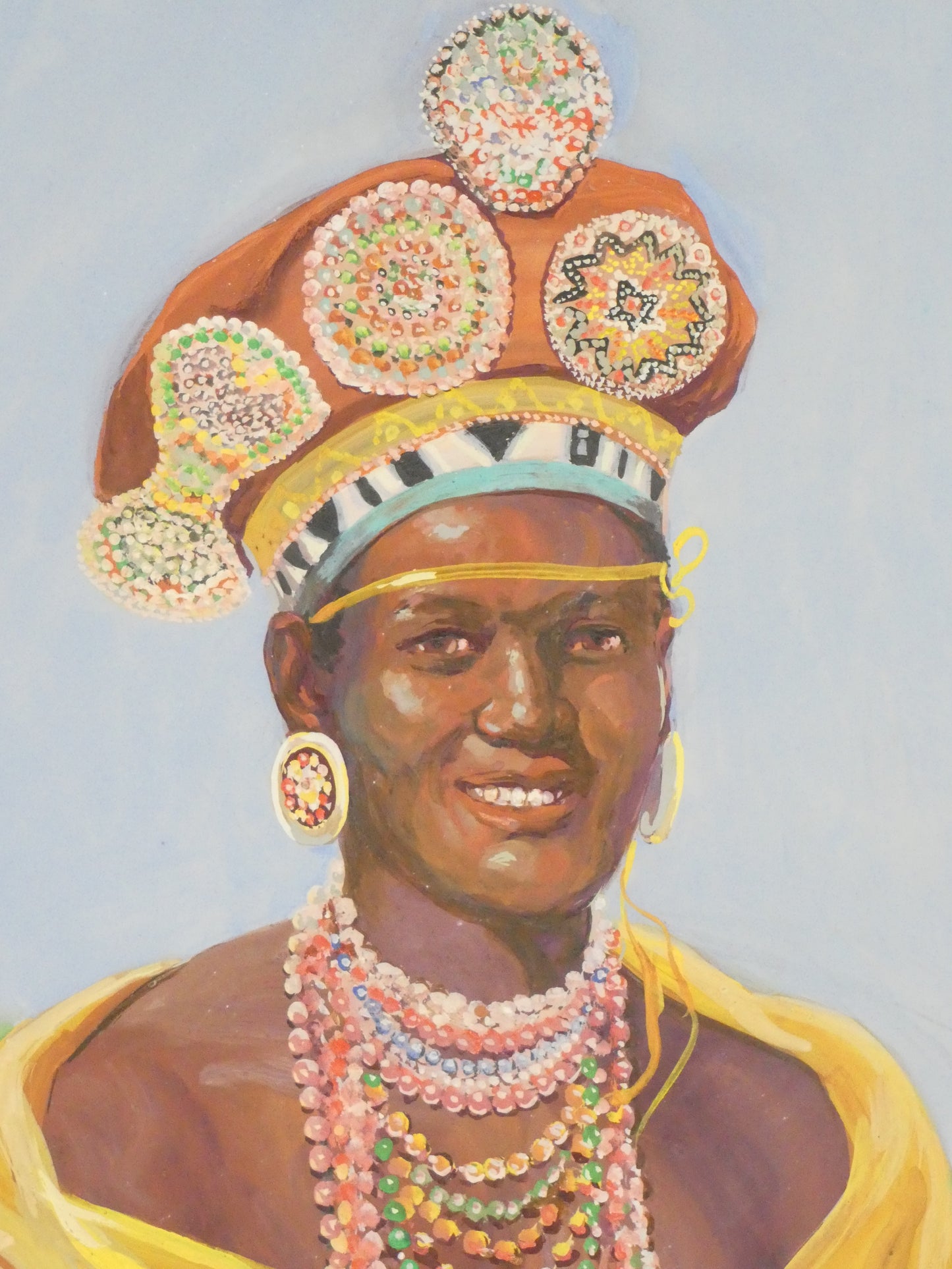 Zulu Bride – Vibrant 1950s Oil Painting on Board by Olge