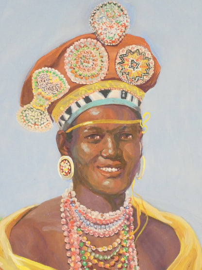 Zulu Bride – Vibrant 1950s Oil Painting on Board by Olge