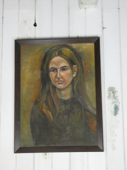 Moody Mid-Century Inspired Female Portrait – Original Oil Painting 67x51 cm