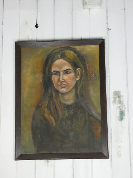 Moody Mid-Century Inspired Female Portrait – Original Oil Painting 67x51 cm