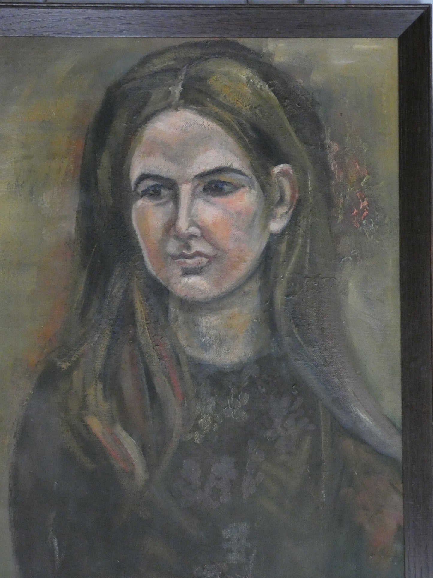 Moody Mid-Century Inspired Female Portrait – Original Oil Painting 67x51 cm