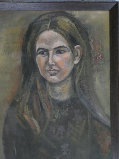 Moody Mid-Century Inspired Female Portrait – Original Oil Painting 67x51 cm
