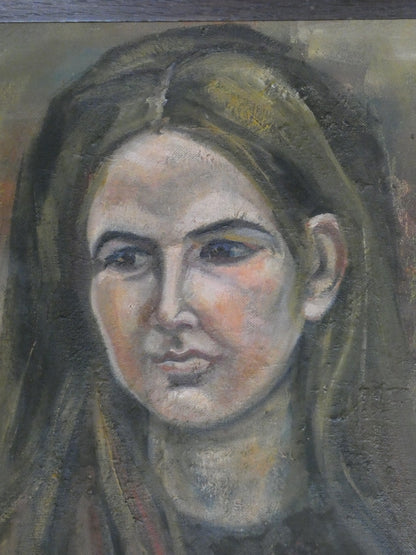 Moody Mid-Century Inspired Female Portrait – Original Oil Painting 67x51 cm