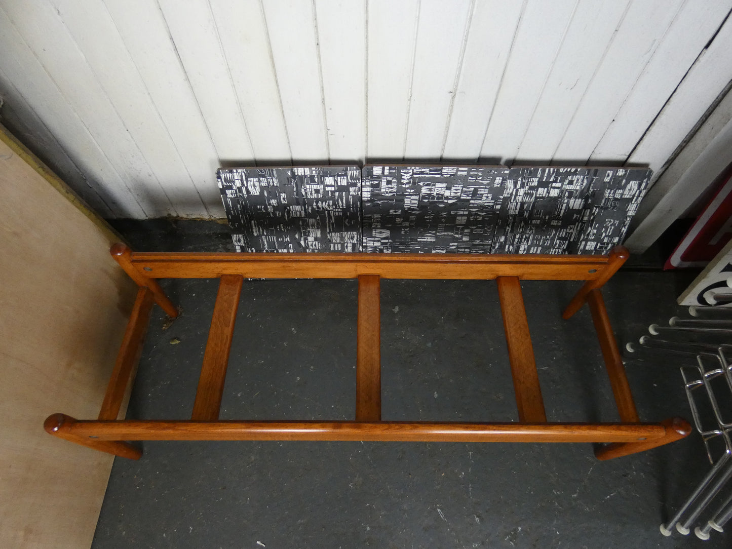 Mid-Century Teak Coffee Table / Bench with Jacqueline Groag Cityscape Design – Reupholstered Seat Pads