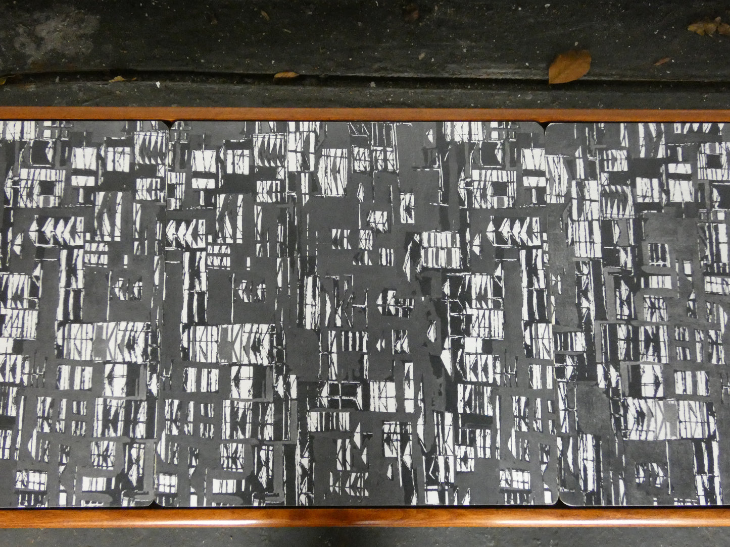 Mid-Century Teak Coffee Table / Bench with Jacqueline Groag Cityscape Design – Reupholstered Seat Pads