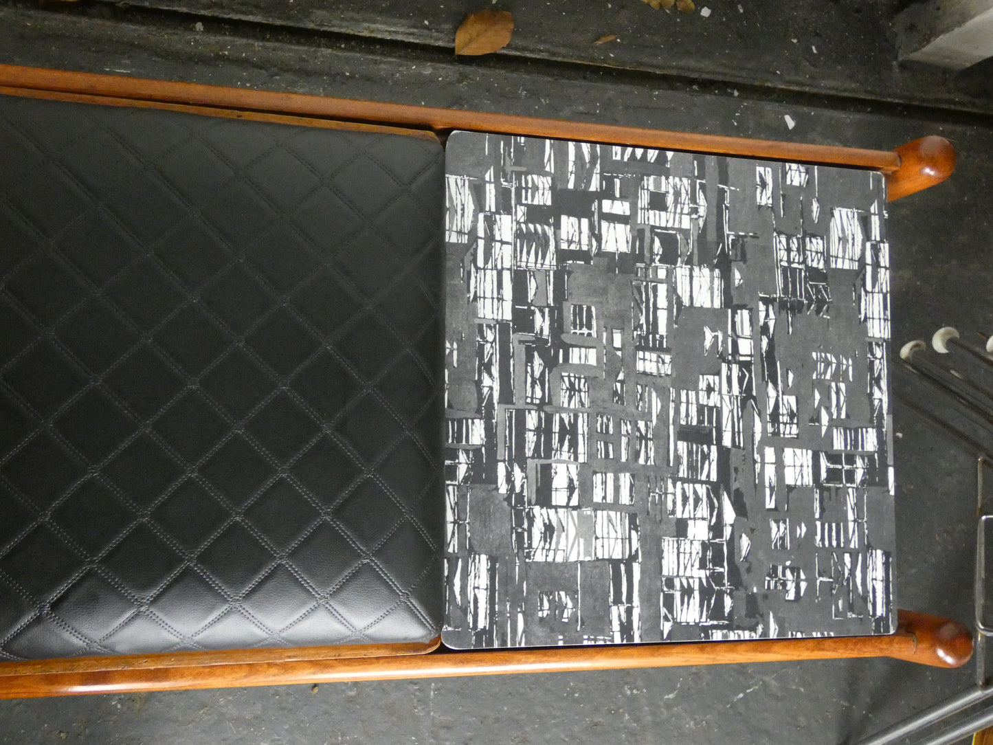 Mid-Century Teak Coffee Table / Bench with Jacqueline Groag Cityscape Design – Reupholstered Seat Pads