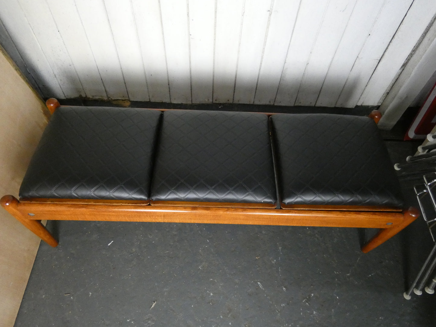 Mid-Century Teak Coffee Table / Bench with Jacqueline Groag Cityscape Design – Reupholstered Seat Pads