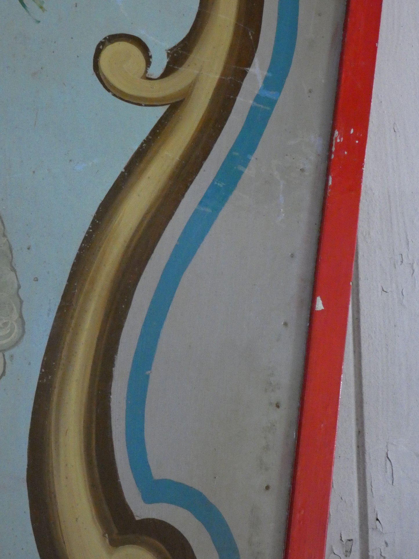 Antique Hand Painted wooden carousel fairground panel with cherub and sheep.