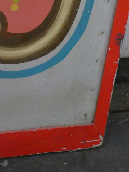 Antique Hand Painted wooden carousel fairground panel with cherub and sheep.
