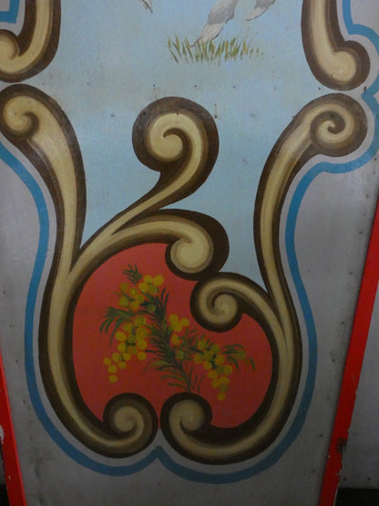 Antique Hand Painted wooden carousel fairground panel with cherub and sheep.