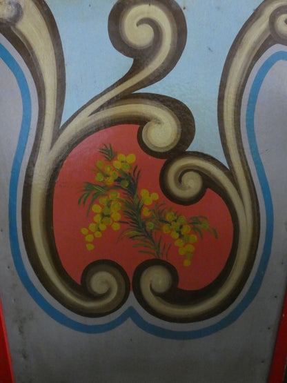 Antique Hand Painted wooden carousel fairground panel with cherub and sheep.