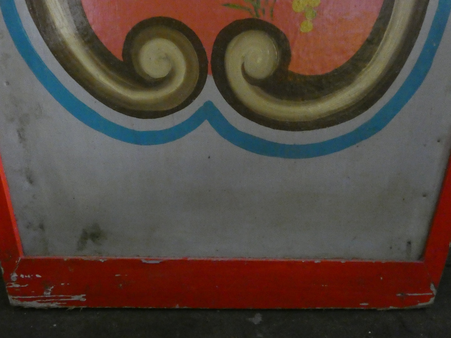 Antique Hand Painted wooden carousel fairground panel with cherub and sheep.