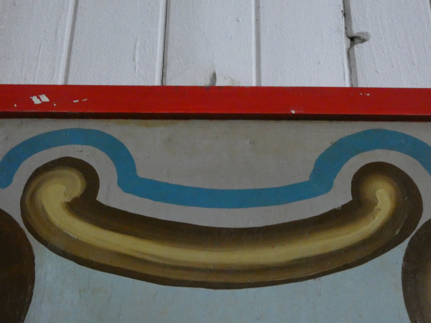 Antique Hand Painted wooden carousel fairground panel with cherub and sheep.