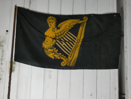 Vintage “Winged-Maiden” Harp Flag – Historical Irish Symbol on Wooden Staff,