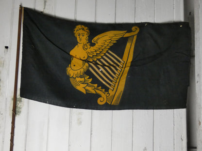 Vintage “Winged-Maiden” Harp Flag – Historical Irish Symbol on Wooden Staff,