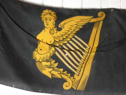 Vintage “Winged-Maiden” Harp Flag – Historical Irish Symbol on Wooden Staff,