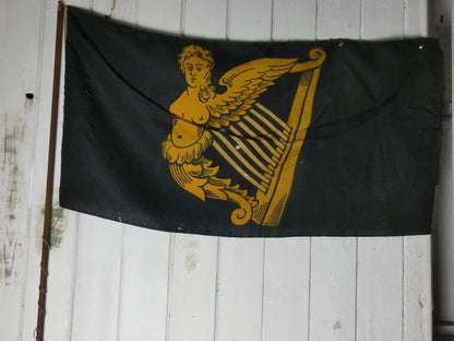 Vintage “Winged-Maiden” Harp Flag – Historical Irish Symbol on Wooden Staff,