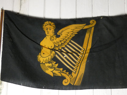 Vintage “Winged-Maiden” Harp Flag – Historical Irish Symbol on Wooden Staff,