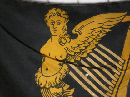 Vintage “Winged-Maiden” Harp Flag – Historical Irish Symbol on Wooden Staff,