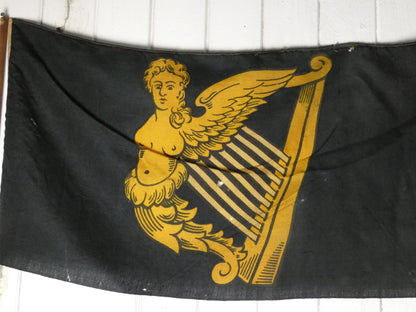 Vintage “Winged-Maiden” Harp Flag – Historical Irish Symbol on Wooden Staff,