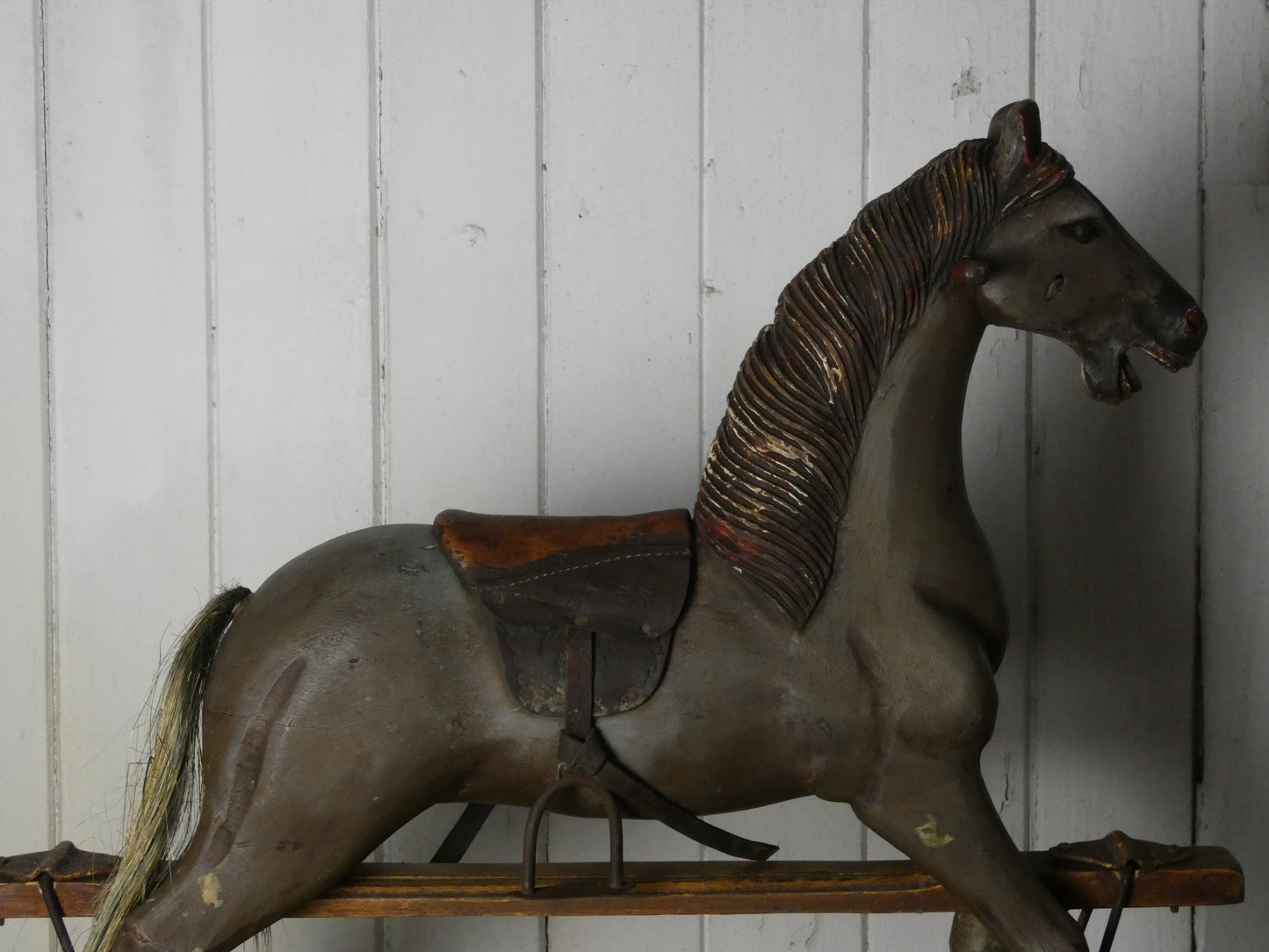 Vintage Miniature Rocking Horse with Horsehair Tail – Handcrafted Wooden base  Rocker