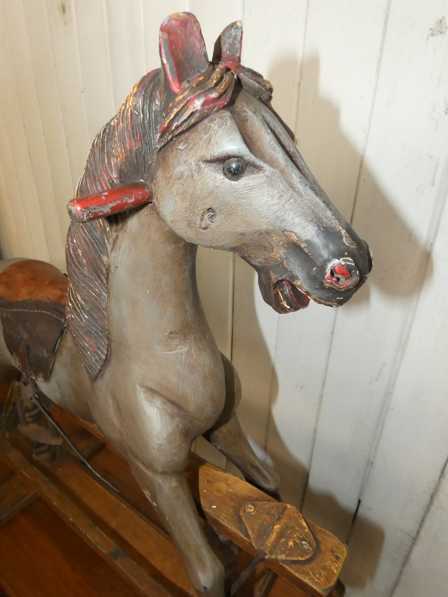 Vintage Miniature Rocking Horse with Horsehair Tail – Handcrafted Wooden base  Rocker