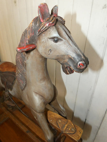 Vintage Miniature Rocking Horse with Horsehair Tail – Handcrafted Wooden base  Rocker