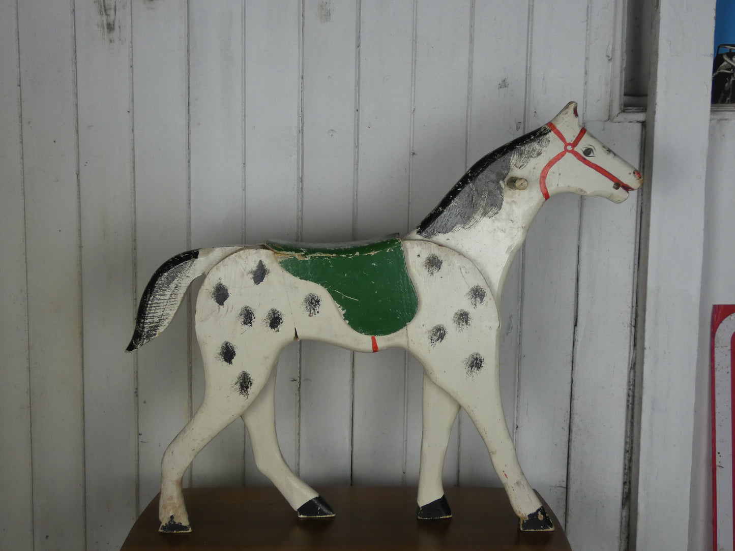 Vintage French Folk Art Wooden Horse “Éperon” – Handcrafted & Hand-Painted