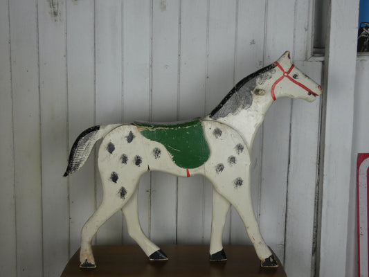 Vintage French Folk Art Wooden Horse “Éperon” – Handcrafted & Hand-Painted