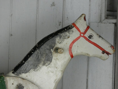 Vintage French Folk Art Wooden Horse “Éperon” – Handcrafted & Hand-Painted