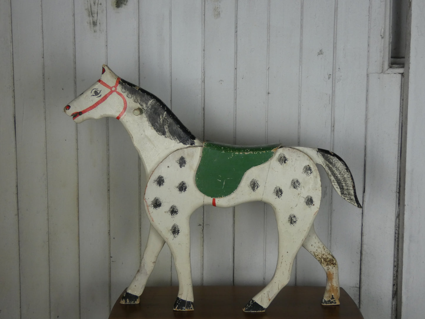 Vintage French Folk Art Wooden Horse “Éperon” – Handcrafted & Hand-Painted