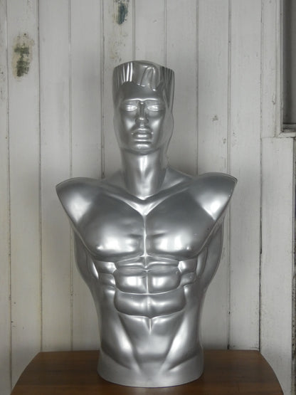 Vintage 1980s Metallic Silver Male Mannequin – Muscular Form, LGBTQ+ Art Interest