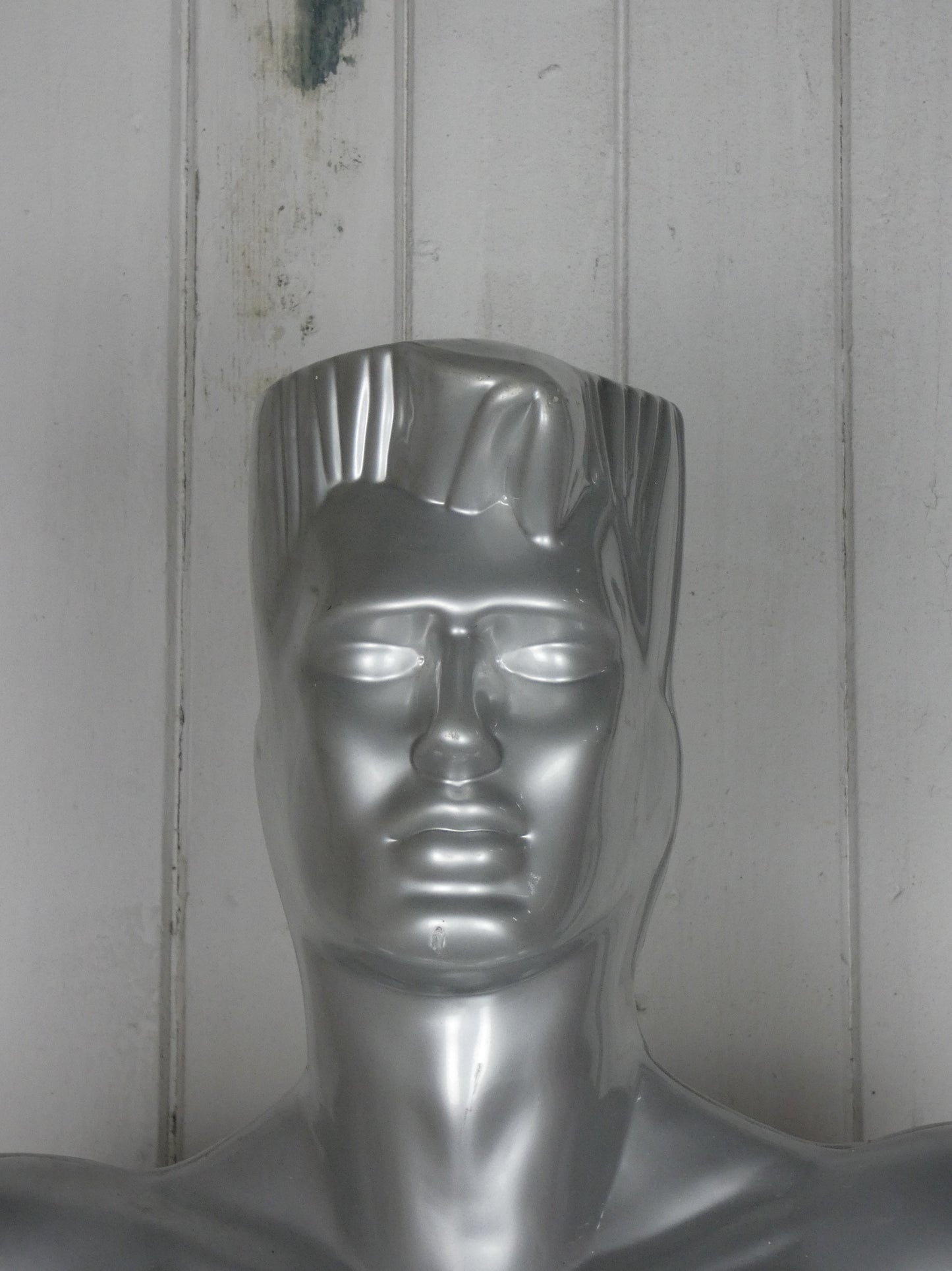 Vintage 1980s Metallic Silver Male Mannequin – Muscular Form, LGBTQ+ Art Interest