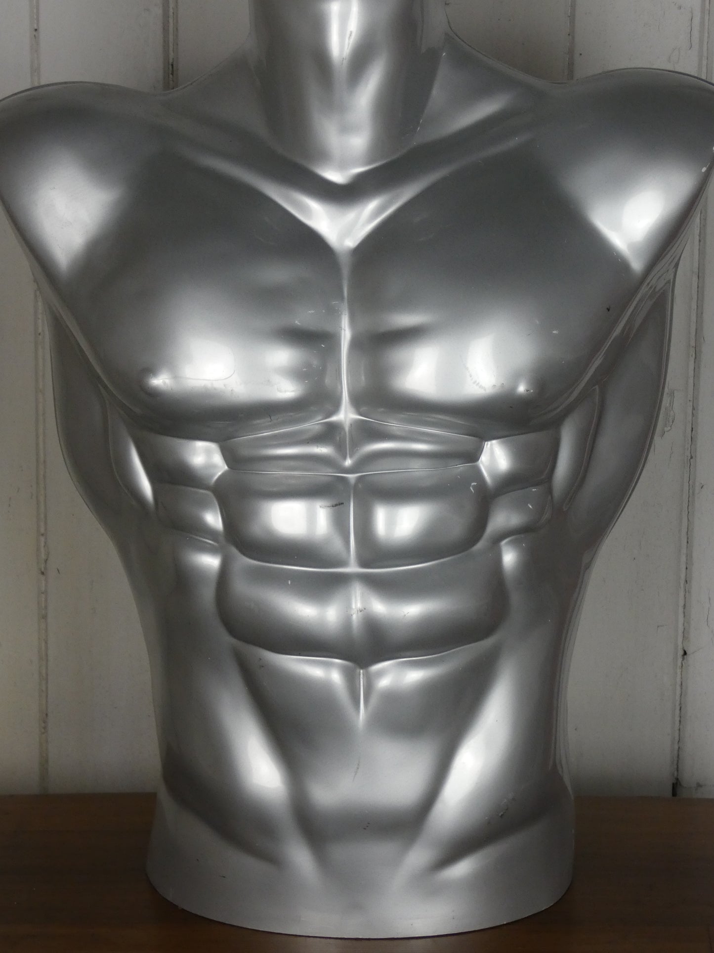 Vintage 1980s Metallic Silver Male Mannequin – Muscular Form, LGBTQ+ Art Interest