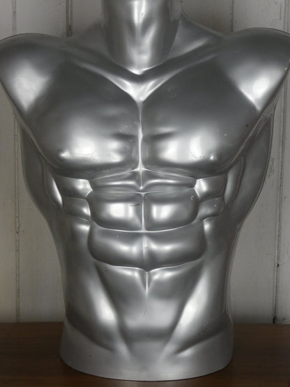 Vintage 1980s Metallic Silver Male Mannequin – Muscular Form, LGBTQ+ Art Interest