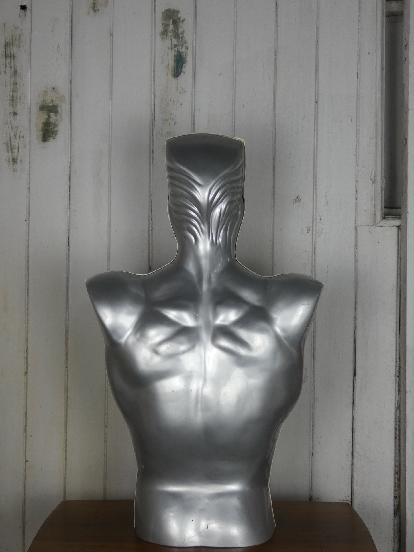 Vintage 1980s Metallic Silver Male Mannequin – Muscular Form, LGBTQ+ Art Interest