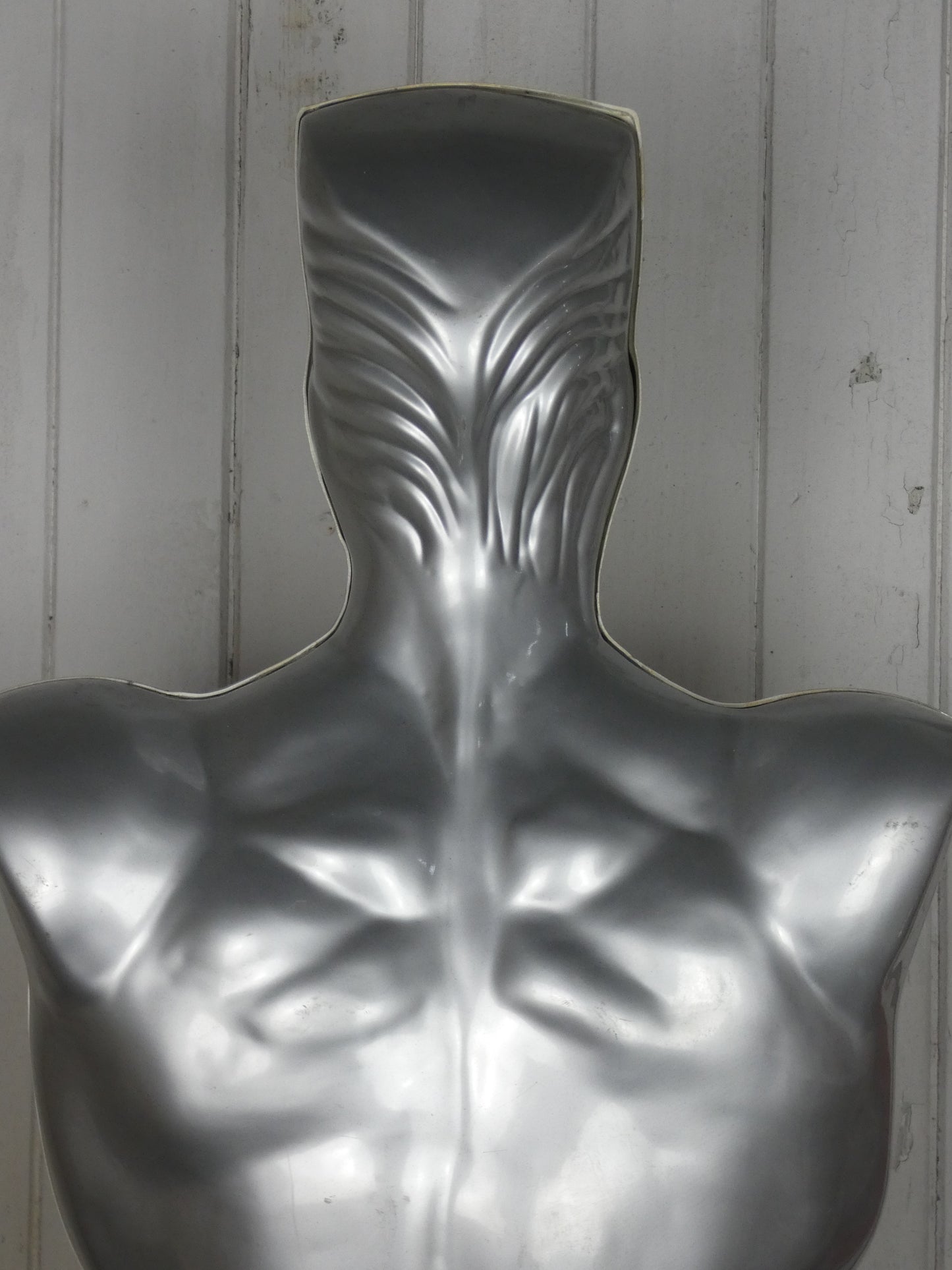 Vintage 1980s Metallic Silver Male Mannequin – Muscular Form, LGBTQ+ Art Interest