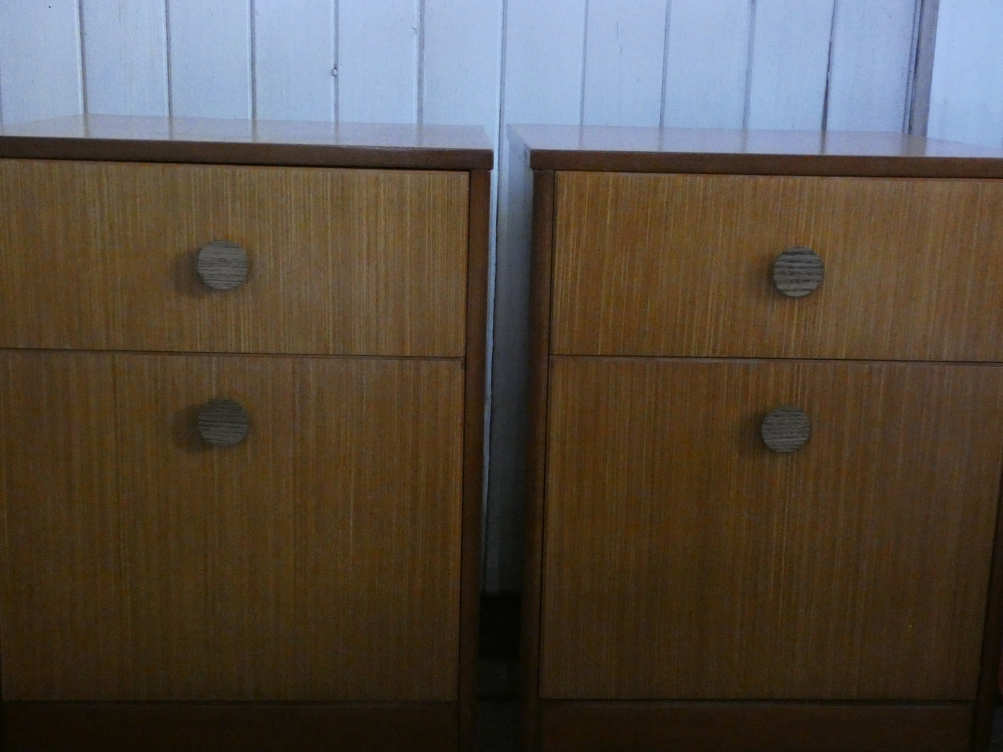 Pair of Mid-Century Teak Wooden Bedroom Side Tables with Two Drawers & Splayed Legs