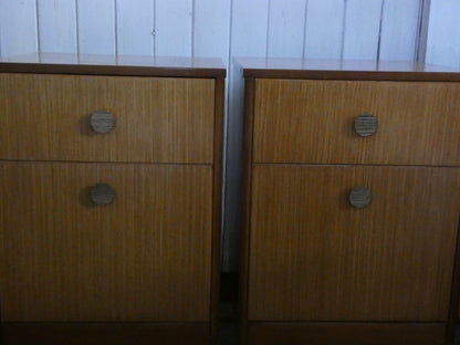 Pair of Mid-Century Teak Wooden Bedroom Side Tables with Two Drawers & Splayed Legs