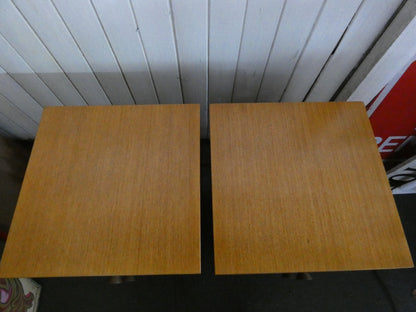 Pair of Mid-Century Teak Wooden Bedroom Side Tables with Two Drawers & Splayed Legs