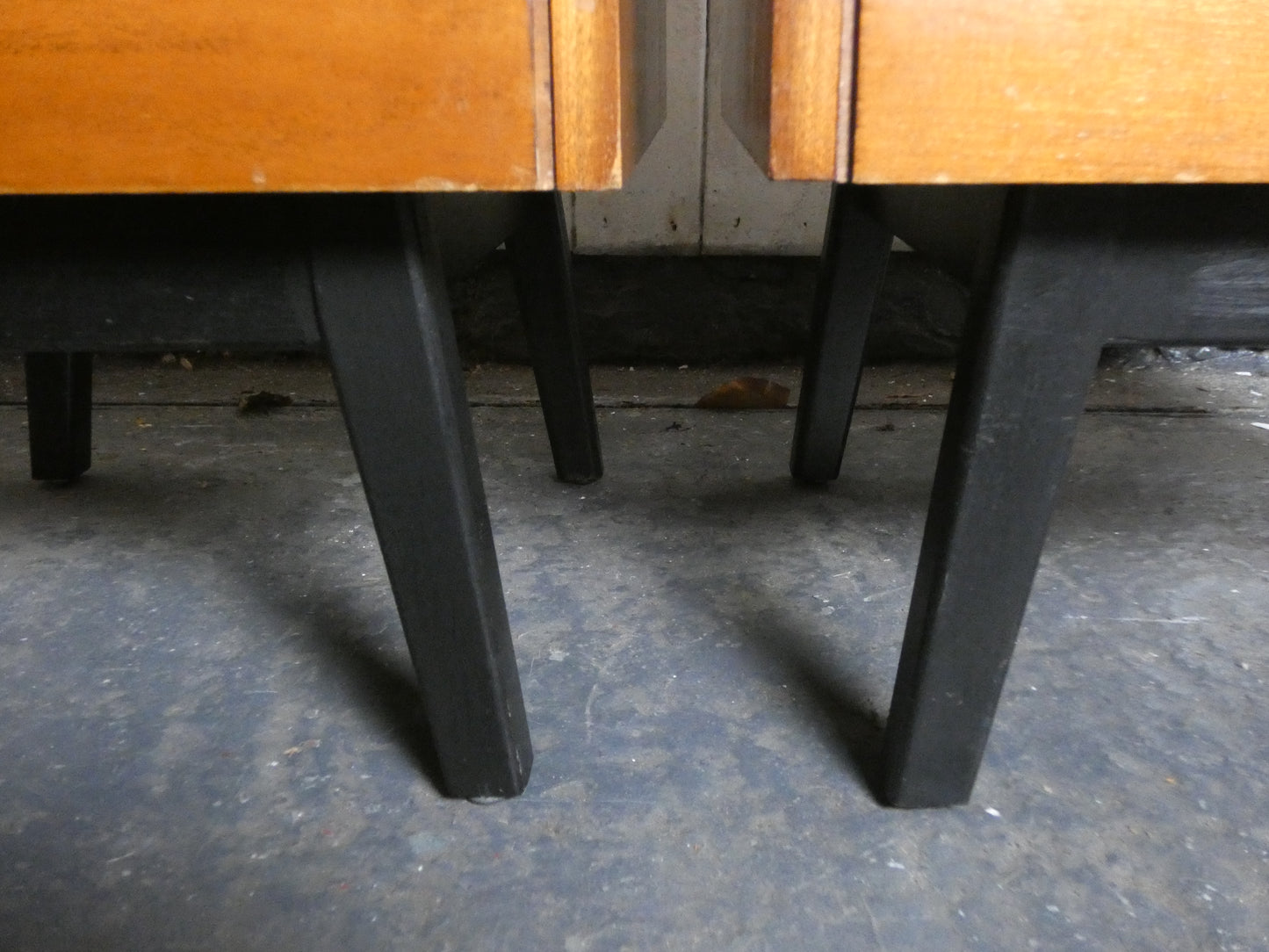 Pair of Mid-Century Teak Wooden Bedroom Side Tables with Two Drawers & Splayed Legs