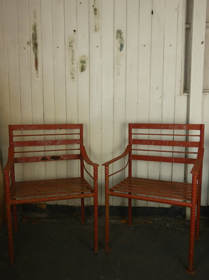 Vintage 1930s-40s Industrial Garden Chairs – Heavy Metal with Oxide Red Patina