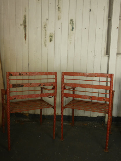 Vintage 1930s-40s Industrial Garden Chairs – Heavy Metal with Oxide Red Patina