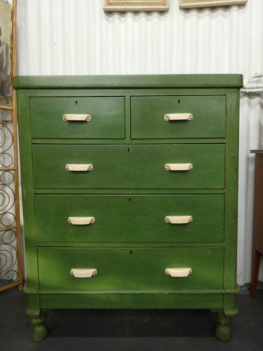 Stunning  Green Chest of Drawers with Bakelite Handles – Vintage Patina  1950s
