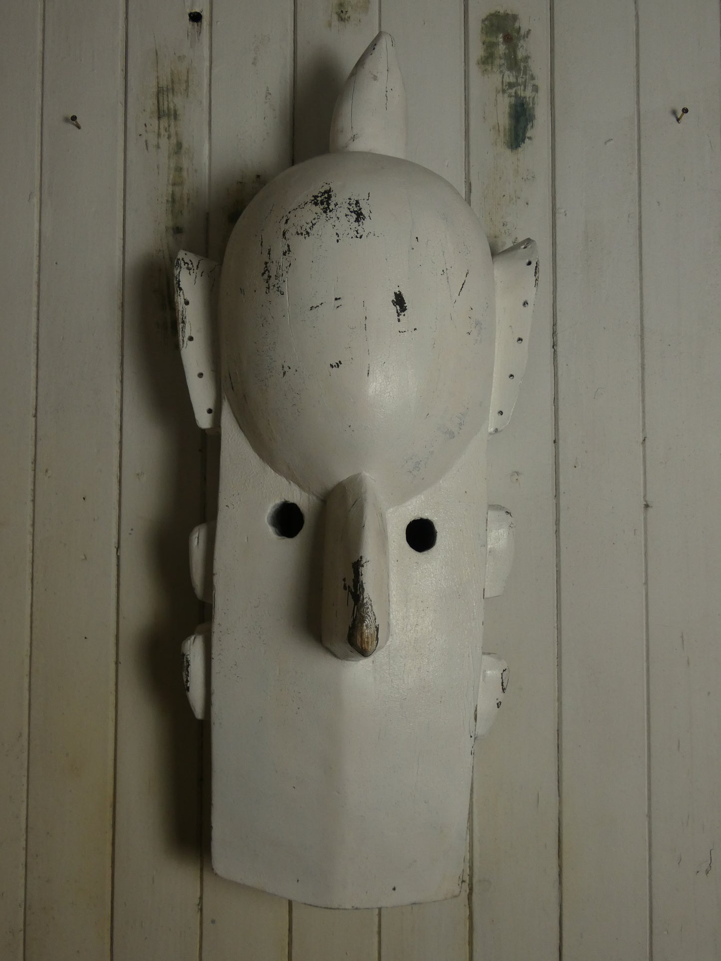 Very large wooden Tribal mask - statement piece in white